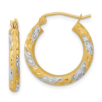 Thumbnail for 14k White Rhodium Diamond-cut Satin Hoop Earrings