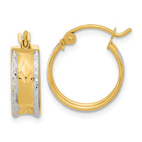 Thumbnail for 14k White Rhodium Polished Diamond-cut Hoops