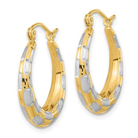 Thumbnail for 14k White Rhodium Polished Satin Diamond-cut Hoop Earrings