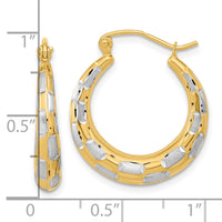 Thumbnail for 14k White Rhodium Polished Satin Diamond-cut Hoop Earrings