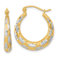 Thumbnail for 14k White Rhodium Polished Satin Diamond-cut Hoop Earrings