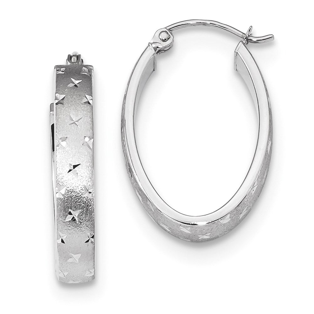 14k Polished Satin Diamond-cut Hoop Earrings