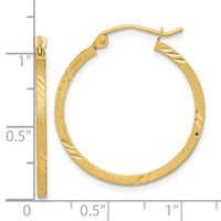 Thumbnail for 14k Satin Diamond-cut Square Tube Hoop Earrings
