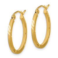 Thumbnail for 14k Satin Diamond-cut Square Tube Hoop Earrings