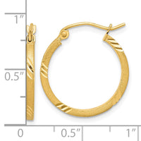 Thumbnail for 14k Satin Diamond-cut Square Tube Hoop Earrings