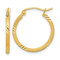 Thumbnail for 14k Satin Diamond-cut Square Tube Hoop Earrings
