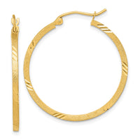 Thumbnail for 14k Satin Diamond-cut Square Tube Hoop Earrings