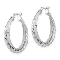 Thumbnail for 14K White Gold Polished and Textured Hinged Hoop Earrings