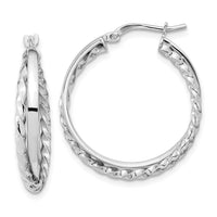 Thumbnail for 14K White Gold Polished and Textured Hinged Hoop Earrings