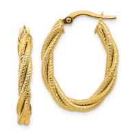 Thumbnail for 14k Polished Textured Twisted Oval Hoop Earrings