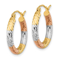 Thumbnail for 14k w/White and Rose Rhodium Polished Diamond-cut Hoop Earrings