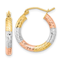 Thumbnail for 14k w/White and Rose Rhodium Polished Diamond-cut Hoop Earrings
