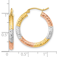 Thumbnail for 14k w/White and Rose Rhodium Polished Diamond-cut Hoop Earrings