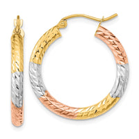 Thumbnail for 14k w/White and Rose Rhodium Polished Diamond-cut Hoop Earrings