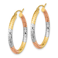 Thumbnail for 14k w/White and Rose Rhodium Polished Diamond-cut Hoop Earrings