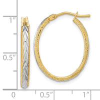 Thumbnail for 14k White Rhodium Diamond-cut Textured Hoop Earrings