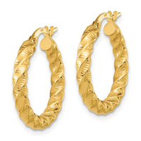 Thumbnail for 14k Gold Polished 3mm Twisted Hoop Earrings