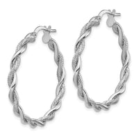 Thumbnail for 14k White Gold Large 3mm Polished & Diamond-cut Twisted Hoops
