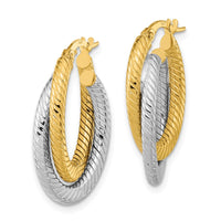 Thumbnail for 14k Two-tone Polished Textured Double Oval Hoop Earrings
