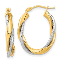 Thumbnail for 14k Two-tone Polished Rope Twisted Oval Hoop Earrings
