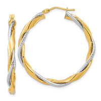 Thumbnail for 14k Two-tone Polished Rope Twisted Hoop Earrings