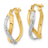 Thumbnail for 14k Two-Tone Diamond-cut and Polished Hoop Earrings