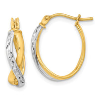 Thumbnail for 14k Two-Tone Diamond-cut and Polished Hoop Earrings