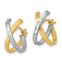 Thumbnail for 14k Two-Tone Diamond-cut Polished Hoop Earrings
