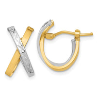 Thumbnail for 14k Two-Tone Diamond-cut Polished Hoop Earrings