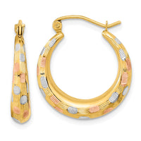 Thumbnail for 14k White and Rose Rhodium Polished Satin Diamond-cut Hoop Earrings