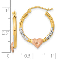 Thumbnail for 14k Two-tone with White Rhodium D/C Heart Hoop Earrings