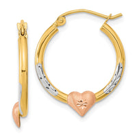 Thumbnail for 14k Two-tone with White Rhodium D/C Heart Hoop Earrings
