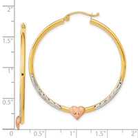 Thumbnail for 14k Two-tone with White Rhodium D/C Heart Hoop Earrings