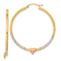 Thumbnail for 14k Two-tone with White Rhodium D/C Heart Hoop Earrings