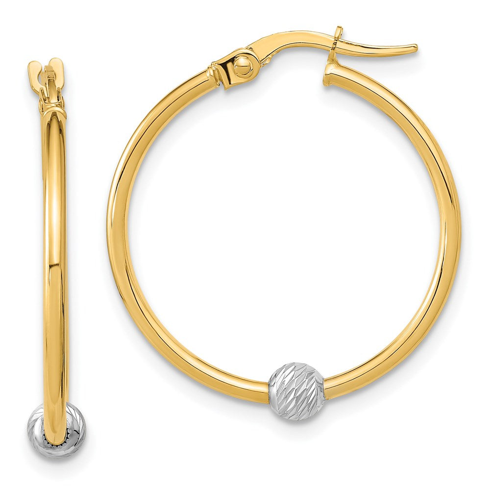 14k Two-tone Polished Diamond Cut Hoop Earrings