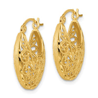 Thumbnail for 14k Diamond-cut Polished and Satin Filigree Hoop Earrings