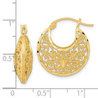 Thumbnail for 14k Diamond-cut Polished and Satin Filigree Hoop Earrings