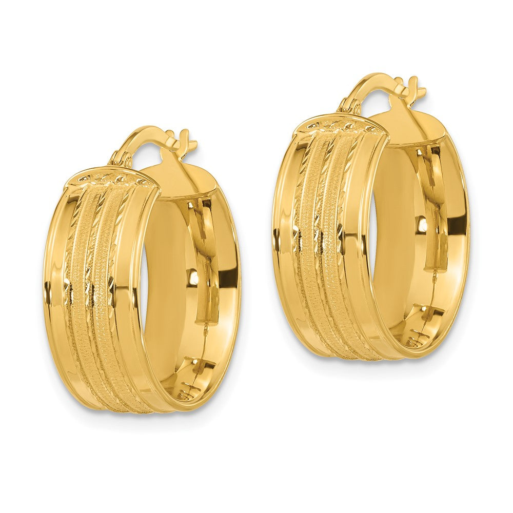 14k Polished Satin Hoop Earrings