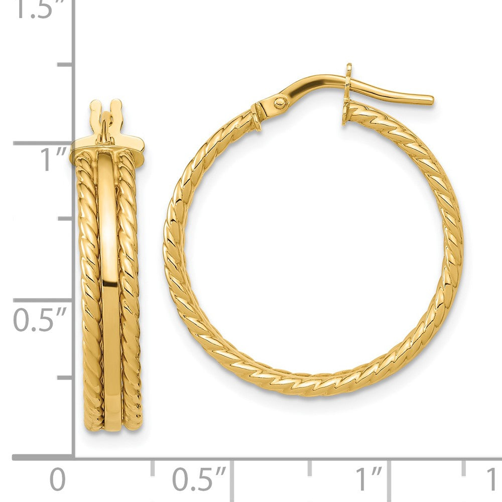 14k Polished Textured Hoops