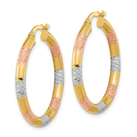 Thumbnail for 14k with Rose and White Rhodium Diamond-cut 3.0mm Hoop Earrings