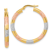 Thumbnail for 14k with Rose and White Rhodium Diamond-cut 3.0mm Hoop Earrings