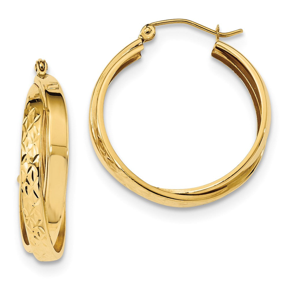 14k Polished Diamond-cut Twist Hoop Earrings