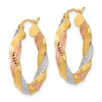 Thumbnail for 14k Tri-color Polished & D/C Twist Hoop Earrings