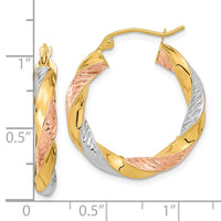 Thumbnail for 14k Tri-color Polished & D/C Twist Hoop Earrings