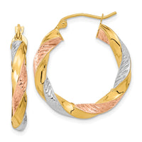 Thumbnail for 14k Tri-color Polished & D/C Twist Hoop Earrings