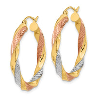 Thumbnail for 14k Tri-color Polished & D/C Twist Hoop Earrings