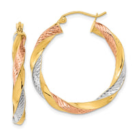Thumbnail for 14k Tri-color Polished & D/C Twist Hoop Earrings