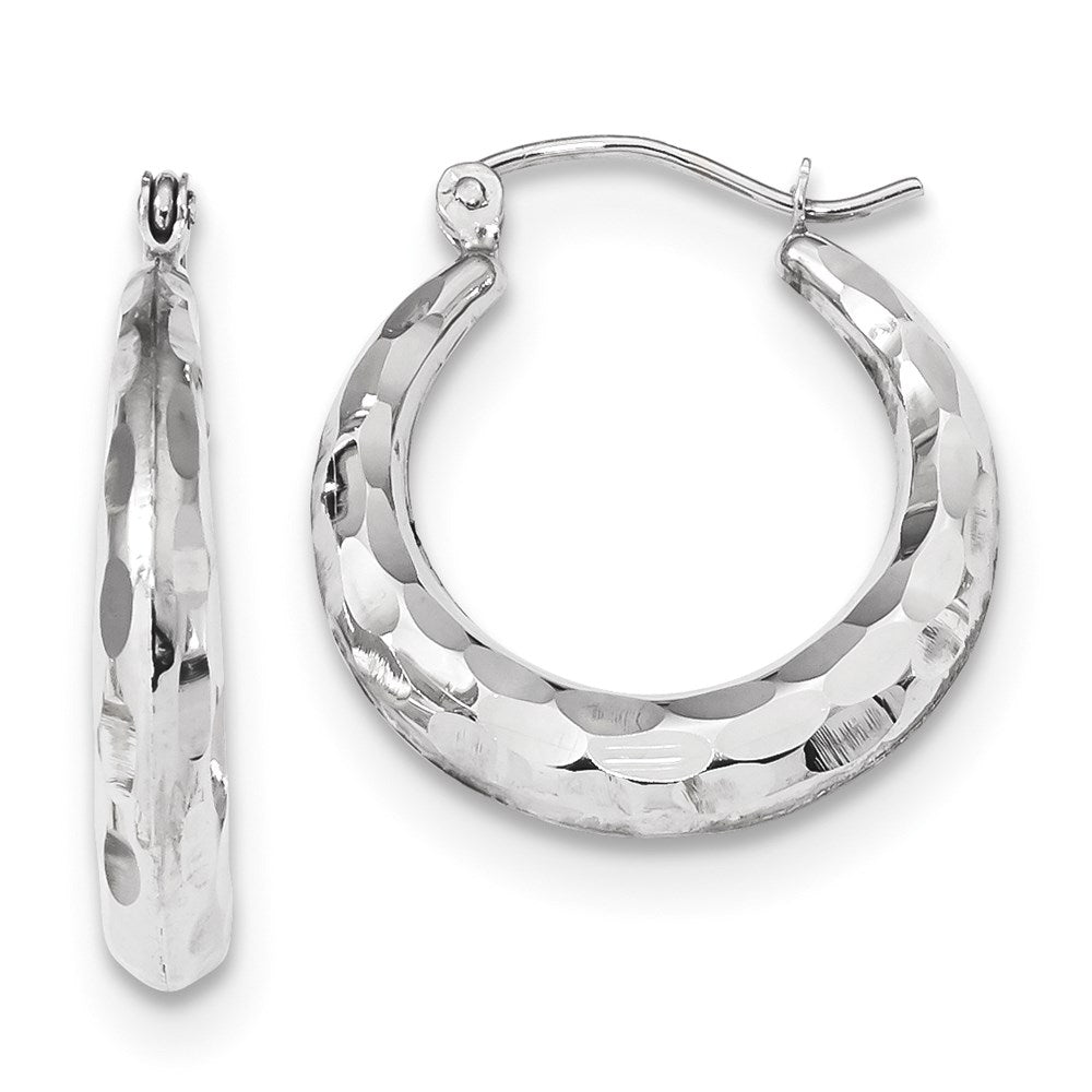 14k Polished Diamond-cut Hoop Earrings
