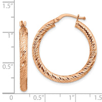 Thumbnail for 14k 3x25mm Rose Gold Diamond-cut Round Hoop Earrings