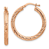 Thumbnail for 14k 3x25mm Rose Gold Diamond-cut Round Hoop Earrings